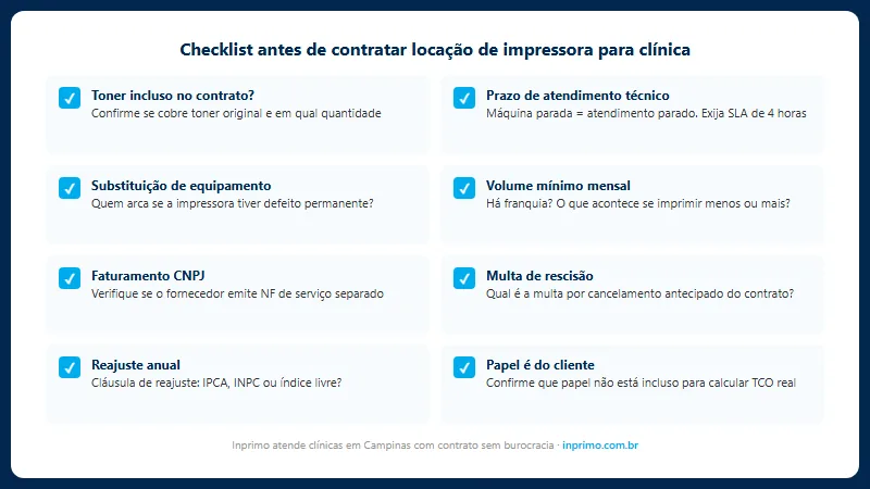 Checklist antes de contratar locação de impressora para clínica