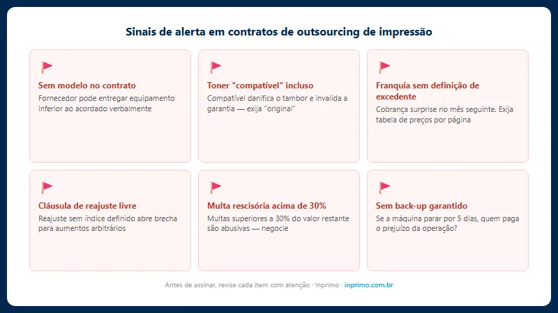 Sinais de alerta red flags em contratos de outsourcing de impressão