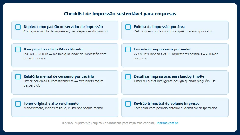 Checklist de impressão sustentável para empresas