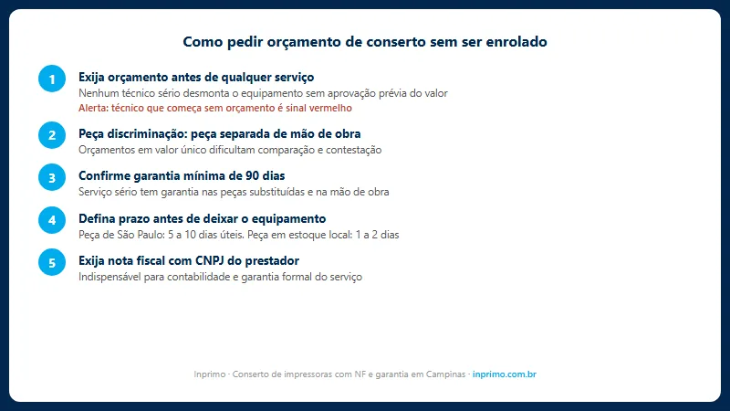 Guia passo a passo de como pedir orçamento de conserto de impressora