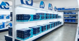 Cartuchos de toner original alinhados em prateleira de fornecedor de suprimentos em Campinas