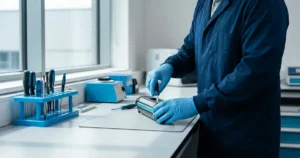 Técnico fazendo recarga de toner de impressora com equipamento profissional